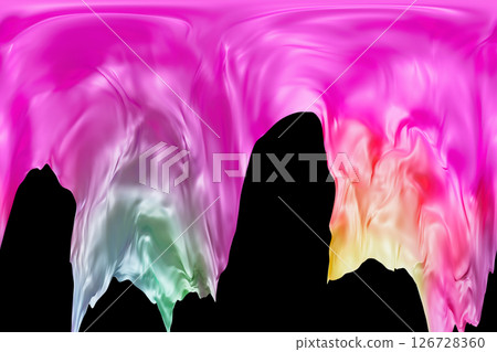 Flowing shapes in vibrant color gradients create an abstract composition against a deep black background, showcasing a harmonious blend of shades in a captivating 3D visualization Flowing shapes in vibrant color gradients create an abstract composition against a deep black background, showcasing a harmonious blend of shades in a captivating 3D visualization 126728360