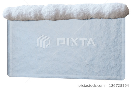 This empty rectangular banner features a snow cap on top, perfect for text or advertising purposes. Displayed against a pure white background, it is designed in striking 3D detail for versatility 126728394