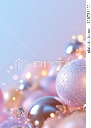 Soft glowing cosmic hues create a celestial ambiance with pastel gradients and luminous floating particles, offering ample space for creative text or designs 126728421