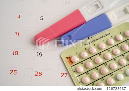 Pregnancy test for female of ovulation day, fetus, maternity, childbirth, birth control. 126728687