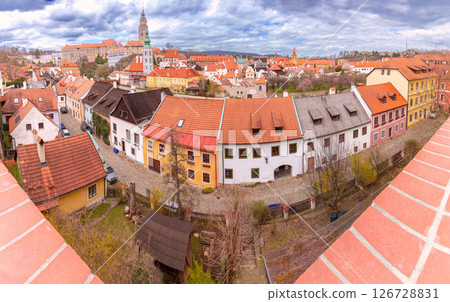 Panoramic view of Cesky Krumlov old town, Czech Republic Panoramic view of Cesky Krumlov old town, Czech Republic 126728831