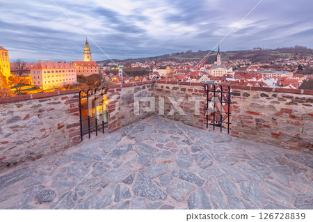 Panoramic view of Cesky Krumlov old town, Czech Republic Panoramic view of Cesky Krumlov old town, Czech Republic 126728839