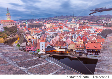 Panoramic view of Cesky Krumlov old town, Czech Republic Panoramic view of Cesky Krumlov old town, Czech Republic 126728841