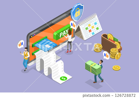 3D Isometric Flat Vector Illustration of Online Bill Payment, Electronic Invoice 126728872