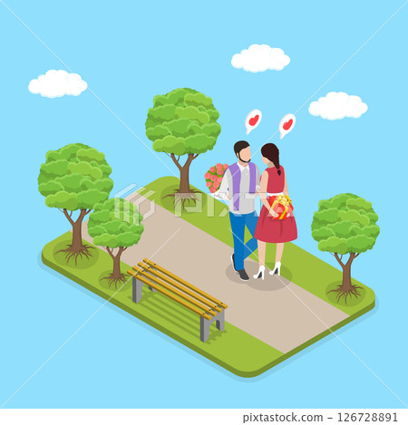 3D Isometric Flat Vector Illustration of Loving Couple, Romantic Dating Concept For Valentine Day And Love 126728891