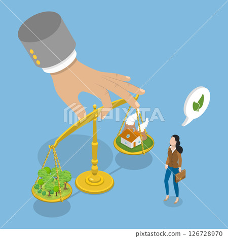 3D Isometric Flat Vector Illustration of Net Zero CO2 Target, Carbon Dioxide Neutral Status 126728970