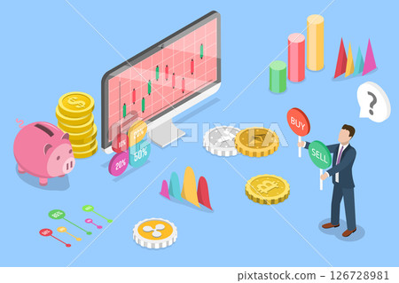 3D Isometric Flat Vector Illustration of Buy Or Sell Concept, Stock Market And Crypto Currency Trading 126728981