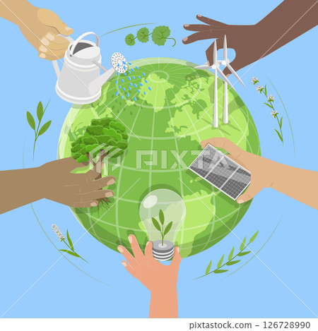 3D Isometric Flat Vector Illustration of Taking Care About Earth, Preventing Climate Change And Protecting Earth 126728990