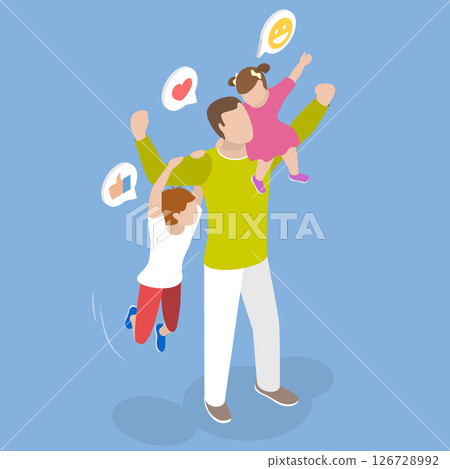 3D Isometric Flat Vector Illustration of Father Day, Blissful Parenthood And Childhood Idea 126728992