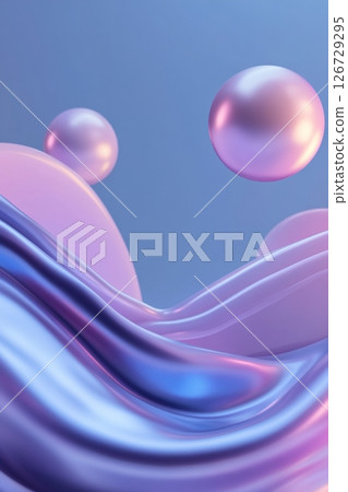 A smooth gradient flows from deep blue to cyber neon purple, featuring orbiting geometric shapes that softly glow, creating an innovative and modern atmosphere with clean space for branding 126729295