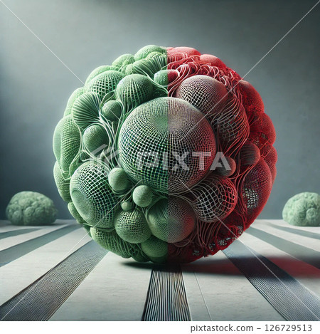 背景流行 3D 標誌圖示插畫球體！神秘又酷炫的紅綠色網球。 126729513