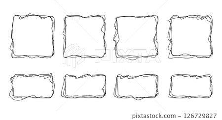 Set of rounded square shapes with scrawl loops and scribbles on white bg 126729827