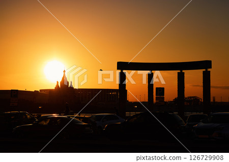 Sunset Silhouette of Alexander Nevsky Cathedral in Nizhny Novgorod 126729908