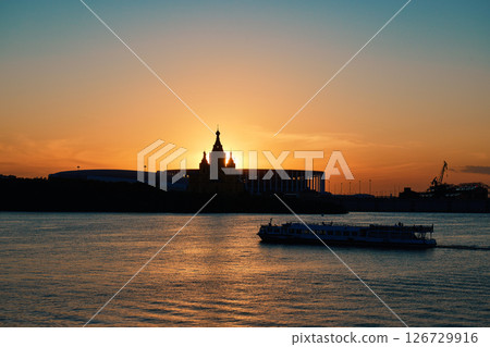 Sunset Silhouette of Alexander Nevsky Cathedral in Nizhny Novgorod 126729916