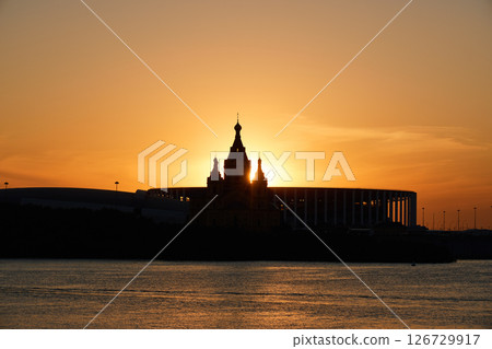 Sunset Silhouette of Alexander Nevsky Cathedral in Nizhny Novgorod Sunset Silhouette of Alexander Nevsky Cathedral in Nizhny Novgorod 126729917