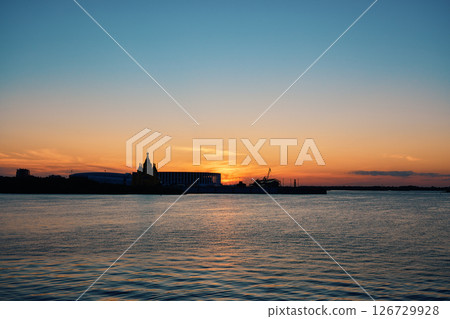 Sunset Silhouette of Alexander Nevsky Cathedral in Nizhny Novgorod 126729928