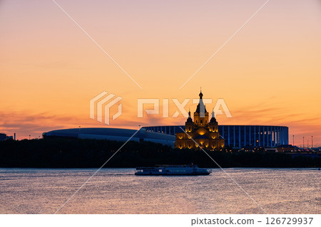 Sunset Silhouette of Alexander Nevsky Cathedral in Nizhny Novgorod 126729937