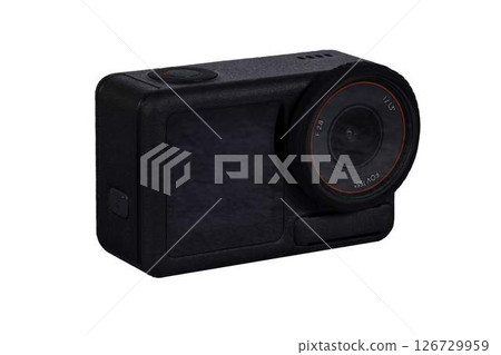 black action camera front view on transparent background 126729959