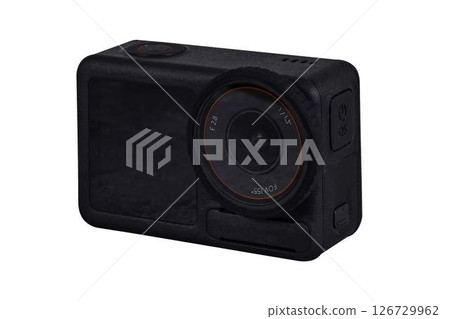 black action camera front view on transparent background black action camera front view on transparent background 126729962