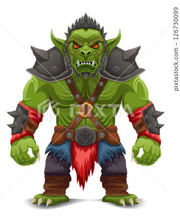menacing and scary green goblin troll orc stands in a warlike pose vector illustration 126730099