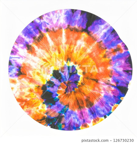 Circular Tie-Dye Pattern in Vibrant Orange and Purple Circular Tie-Dye Pattern in Vibrant Orange and Purple 126730230