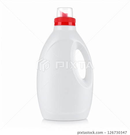 White Plastic Detergent Bottle with Red Cap 126730347