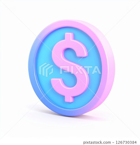 Pastel Pink and Blue 3D Dollar Coin Icon Pastel Pink and Blue 3D Dollar Coin Icon 126730384