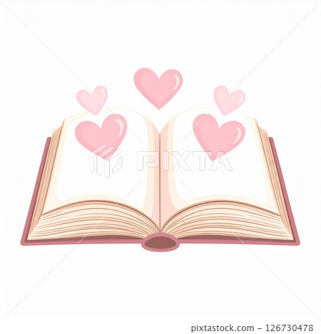 Open Book with Pink Hearts Illustration 126730478