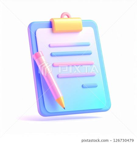 Pastel Blue Clipboard with Pink Pen 3D Render 126730479