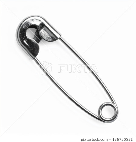 Silver Safety Pin on White Background Silver Safety Pin on White Background 126730551