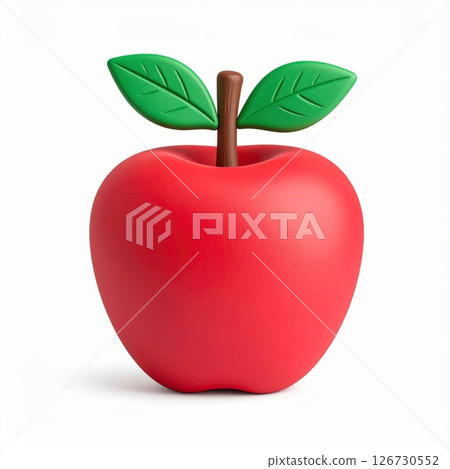 Red Apple with Green Leaves on White Background 126730552