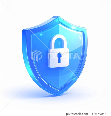 Blue Glass Shield with White Lock Icon Blue Glass Shield with White Lock Icon 126730559