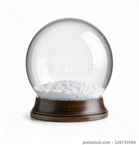 Empty Glass Snow Globe with White Snow and Brown Base 126730568