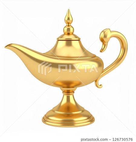 Golden Ornamental Genie Lamp on White Background 126730576