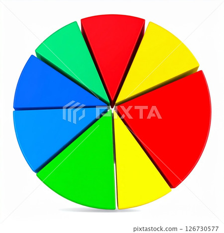 Colorful 3D Pie Chart Sections Data Visualization 126730577
