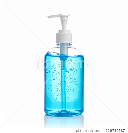 Blue Hand Sanitizer Gel in Plastic Pump Bottle 126730587