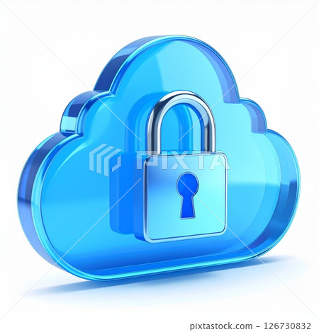 Blue Glass Cloud with Secure Padlock 126730832