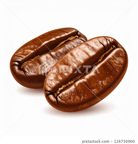 Two Roasted Coffee Beans on White Background 126730900