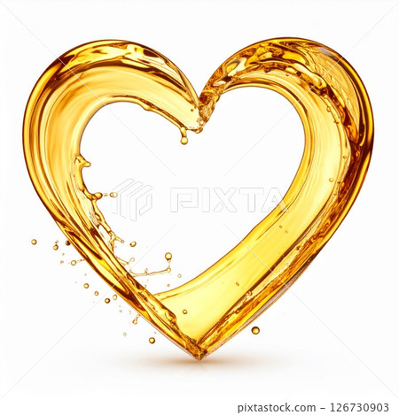 Golden Liquid Heart Splash on White Background 126730903