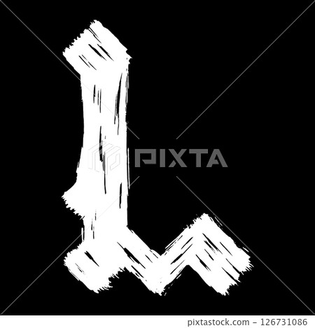 Gothic brushstroke letter. White letter on black background. Vector medieval font. Gothic brushstroke letter. White letter on black background. Vector medieval font. 126731086