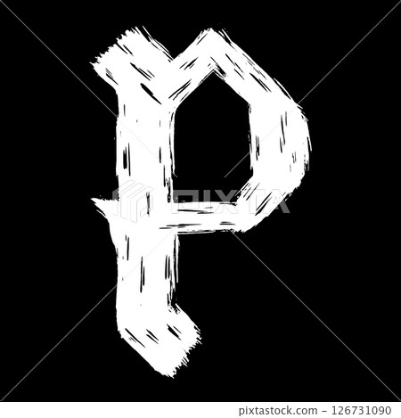 Gothic brushstroke letter. White letter on black background. Vector medieval font. Gothic brushstroke letter. White letter on black background. Vector medieval font. 126731090