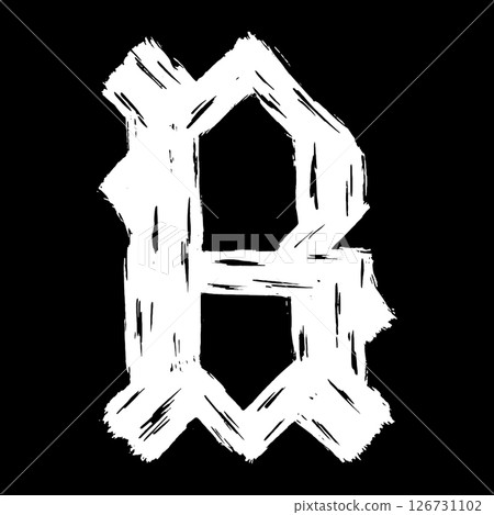 Gothic brushstroke letter. White letter on black background. Vector medieval font. Gothic brushstroke letter. White letter on black background. Vector medieval font. 126731102