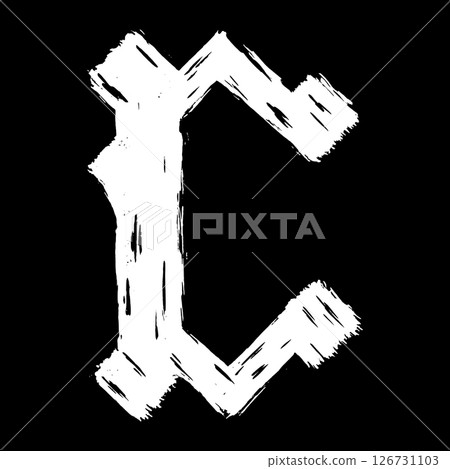 Gothic brushstroke letter. White letter on black background. Vector medieval font. Gothic brushstroke letter. White letter on black background. Vector medieval font. 126731103