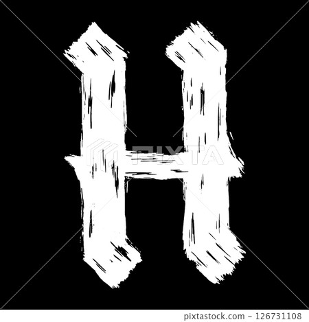 Gothic brushstroke letter. White letter on black background. Vector medieval font. 126731108
