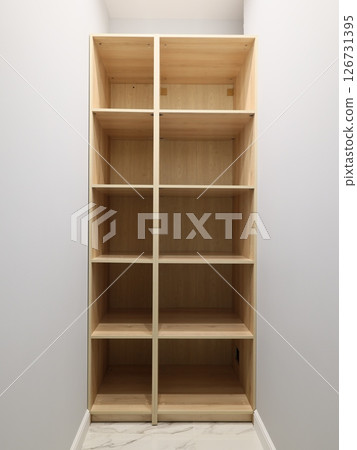Stylish Modern Wooden Storage Shelf featuring Open Compartments for versatile storage solutions 126731395
