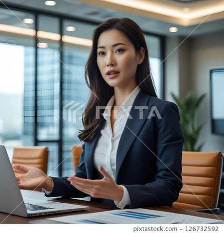 A female employee giving a presentation A female employee giving a presentation 126732592