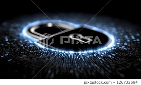 A glowing padlock surrounded by binary code illustrates digital security and data protection. 126732684