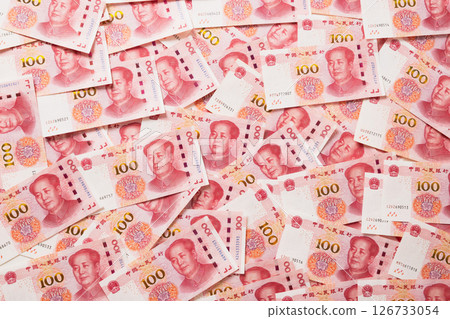 Many of different Chinese yuan banknotes. Chinese paper currency Yuan renminbi banknotes. Money background Many of different Chinese yuan banknotes. Chinese paper currency Yuan renminbi banknotes. Money background 126733054
