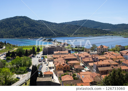 Panoramic view of Ston from the medieval wall on the hill. Panoramic view of Ston from the medieval wall on the hill. 126733060