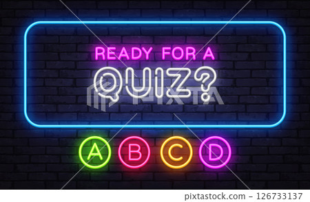 Glowing quiz panel with Ready for a Quiz text and four circular answer options Glowing quiz panel with Ready for a Quiz text and four circular answer options 126733137
